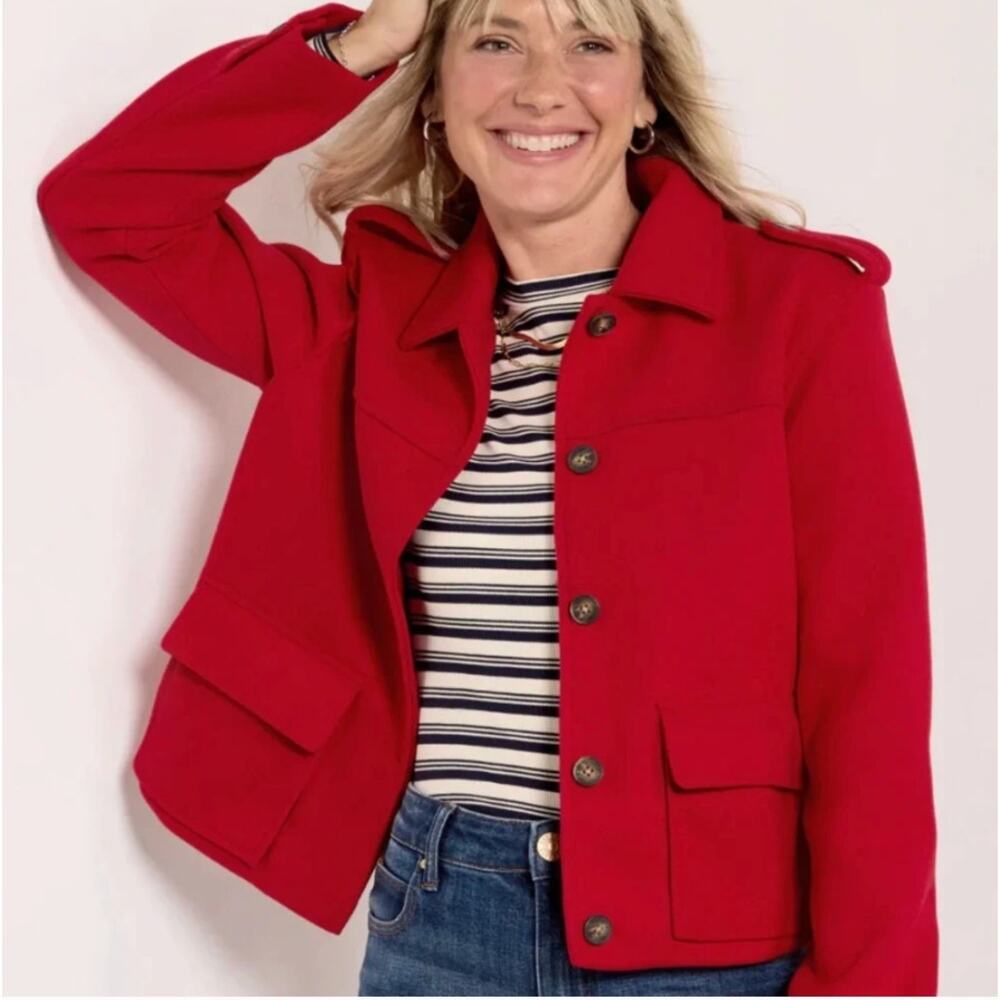 Evereve Rivi Red Coat Jacket M Wool Blend Button Front Holiday Workwear Chic